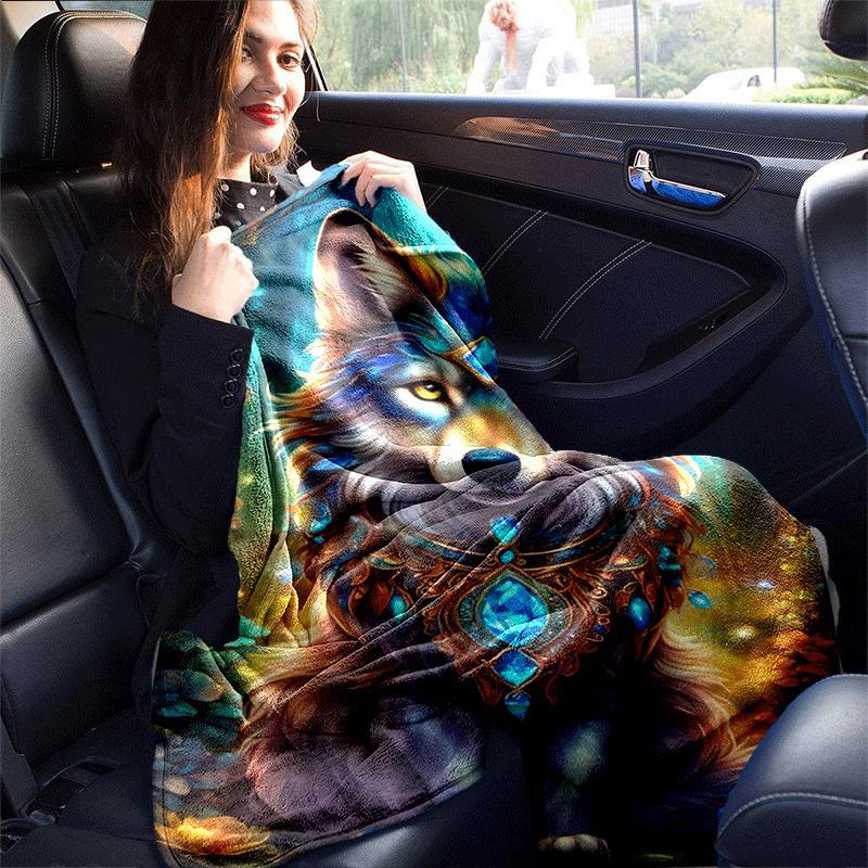 1pc Wolf Printing Lightweight Flannel Blanket, Comfortable and Warm Blanket, for Camping Sofa Bed and Couch Office, Gift