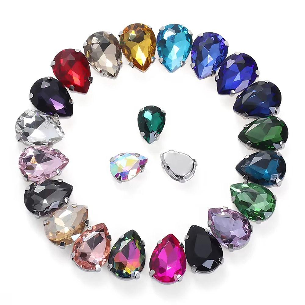 50Pcs/Pack Teardrop Shape Glitter Sewing Rhinestones Diamond Beads Ornament  For Needlework