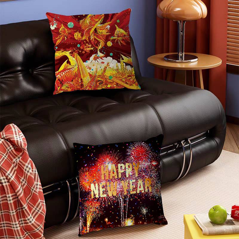 Art New Year Pillow Cushion Cover Pillowcase Living Room Sofa Home Decor Customized