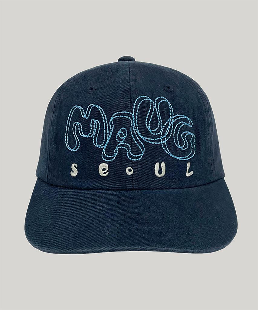 Maugeu Poppy Stitch Washed Wide Ball Cap Navy