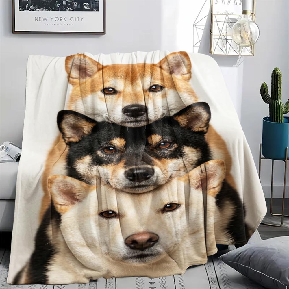 1Pc Three Puppies Print Flannel Blanket, High quality Comfortable for All Seasons, Home Decor, Warmth and Comfort, Perfect for Christmas Gifts W139