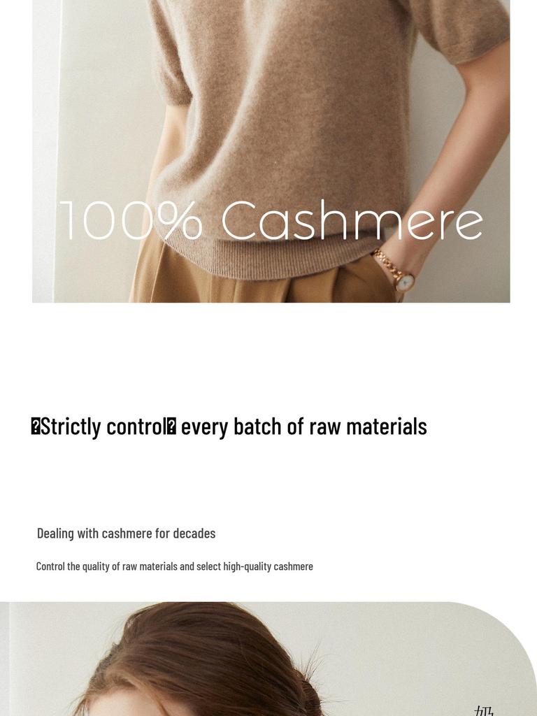 2026 Le Kasha Women's 100% Cashmere Polo Neck Short Sleeve Knit Pullover - Versatile Solid Color