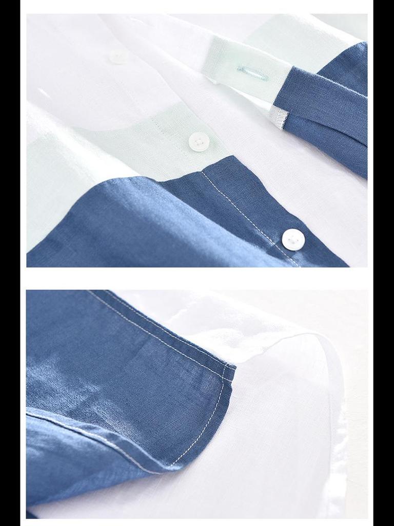 1728 Men's Breathable Loose-Fit Linen Square Collar Short Sleeve Shirt