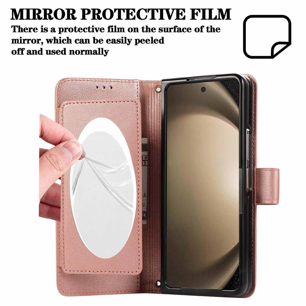 Samsung Z Fold 6/7 Mirror Flip Crossbody Leather Phone Case with Card Holder