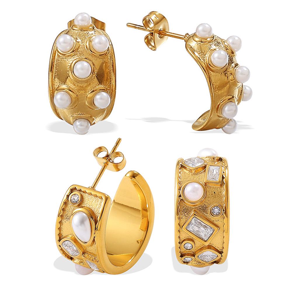 European & American Fashion C-Shaped Diamond Geometric Stainless Steel Earrings: Light Luxury, High-End Temperament