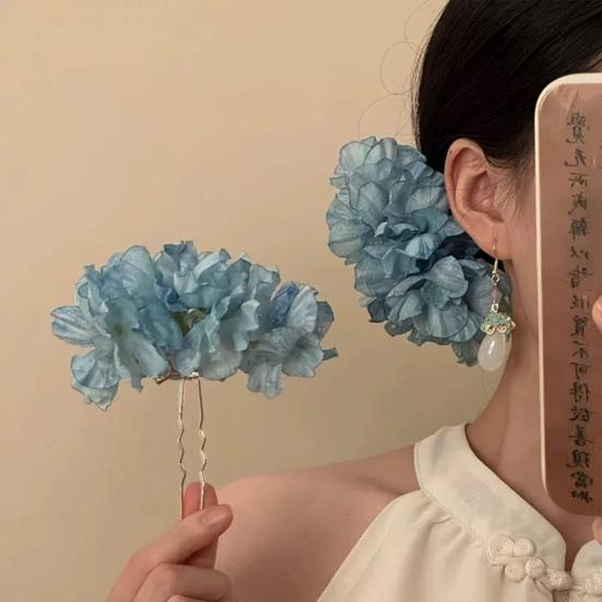 Women Hair Stick Artificial Flower Decor Hairpin Buns Half-Combed Hairstyles Chinese Hairpin Headgear Hanfu Hair Accessories