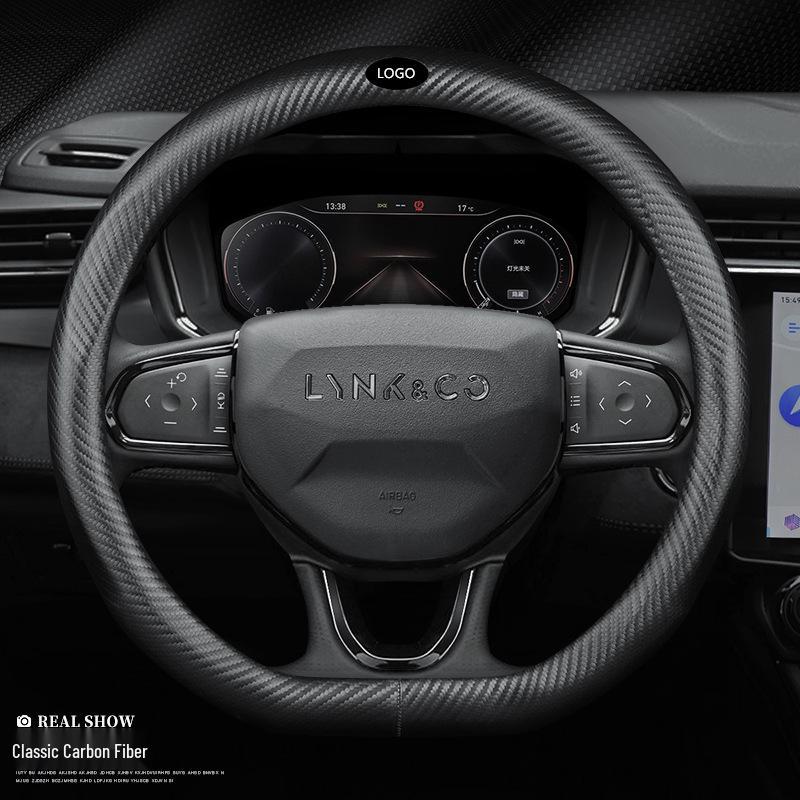 Genuine Leather Carbon Fiber Steering Wheel Cover for Lynk & Co 01/02/03/03+/05/06, Ultra-Thin & Non-Slip Design