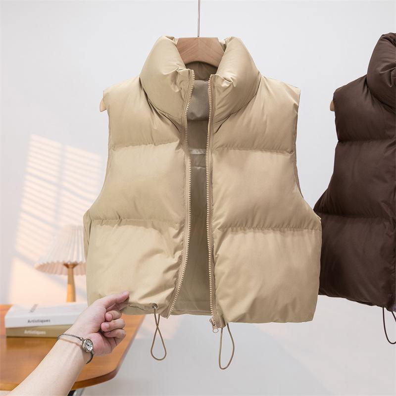 Gilet da donna autunno e inverno colletto spesso caldo sezione corta senza maniche in cotone canottiera giacca