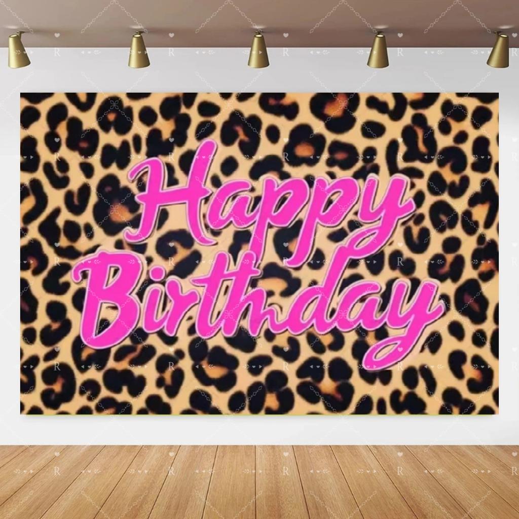 Pink Cherry Leopard Theme Birthday Party Decoration Plate Cup Balloon Banner Sexy Women Girls Shiny Photography Background Gifts
