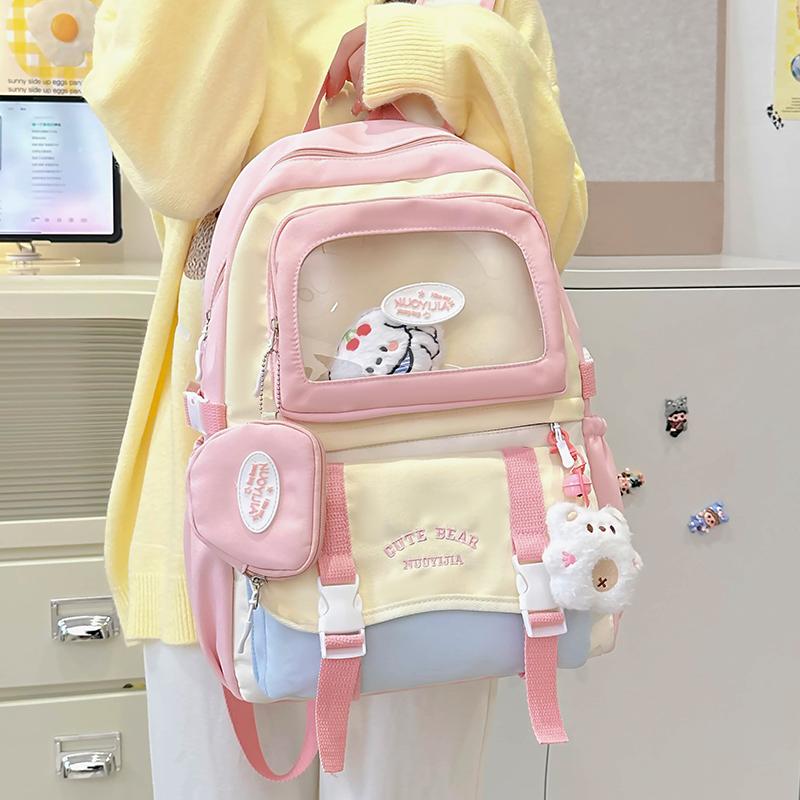 Girls Backpack Junior High School Student Backpack Color Contrast Student Schoolbag