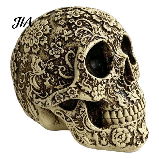 Halloween Tischdekorationen Kreative Totenkopfblumen Skulptur, Menschlicher Kopf Skelett Statue, Sammlerfigur Geschenke für Erwachsene Heimdeko,