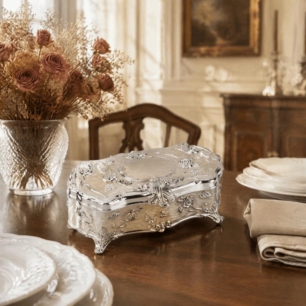 Embossed Jewelry Box Silver-White Trinket Box New Metal Storage Box  Dining Table Storage