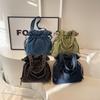 Trendy Ruched Denim Tote Bag Vintage Bucket Shoulder Bag  Drawstring Crossbody Bag For Women