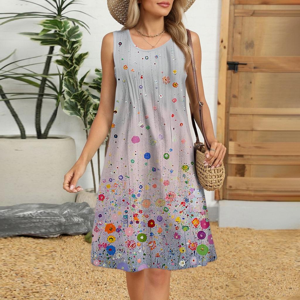 Women's Casual Fashion Breathable Flower Printed Vest Dress With Pockets
