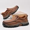Men's Waterproof Slip On Faux Leather Hiking Shoes for Male Outdoor Non-Slip Walking Sneakers Casual Loafers Work Shoes Comfortable Short Boots