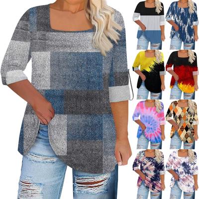 Bedrucktes Damen-T-Shirt mit langen Ärmeln und Raglanärmeln, Basic Square Regular Top für die tägliche Mode
