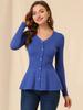 Allegra K Peplum Knit Long Solid Size L Women's Sweater, Sleeve, Color, Ribbed, Casual, Blue,