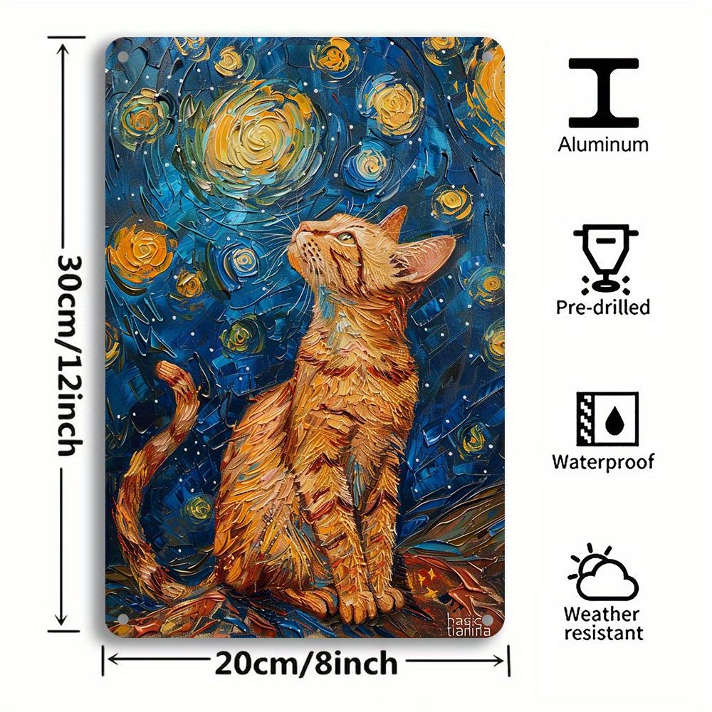 Cat Oil Painting Metal Sign, Vintage Wall Art Sign Wall Decor Gift Tin Sign Multipurpose Retro Home & Bar Decor