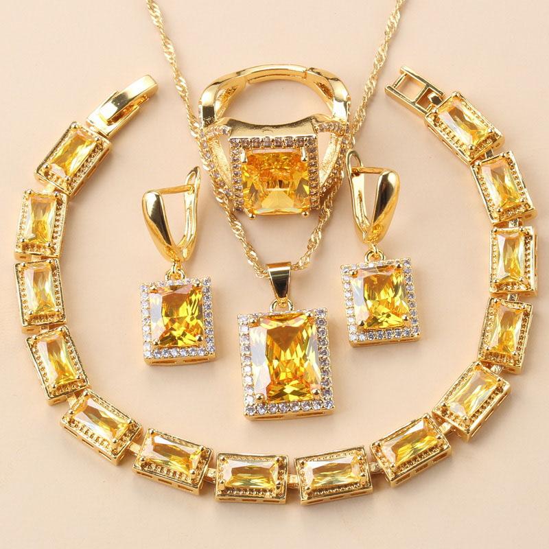 African Gold Plated Bracelet Bangle Ring Trendy Green Zircon Jewelry Sets Necklace Clip Earrings For Women Gift