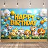 Cartoon Buntes Dschungeltier-Thema Kulisse Kindergeburtstag Babyparty Party Banner Baby Porträt Fotografie Geschenk Zubehör