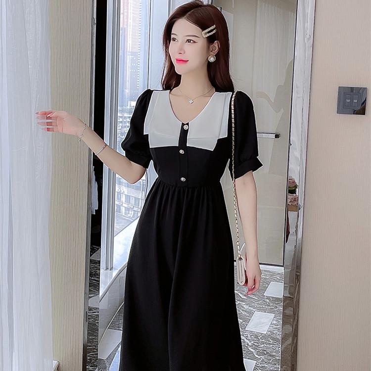 2025 Retro French Tea Dress: Waist-Covering Japanese Style, Fresh Short-Sleeved Long Dress