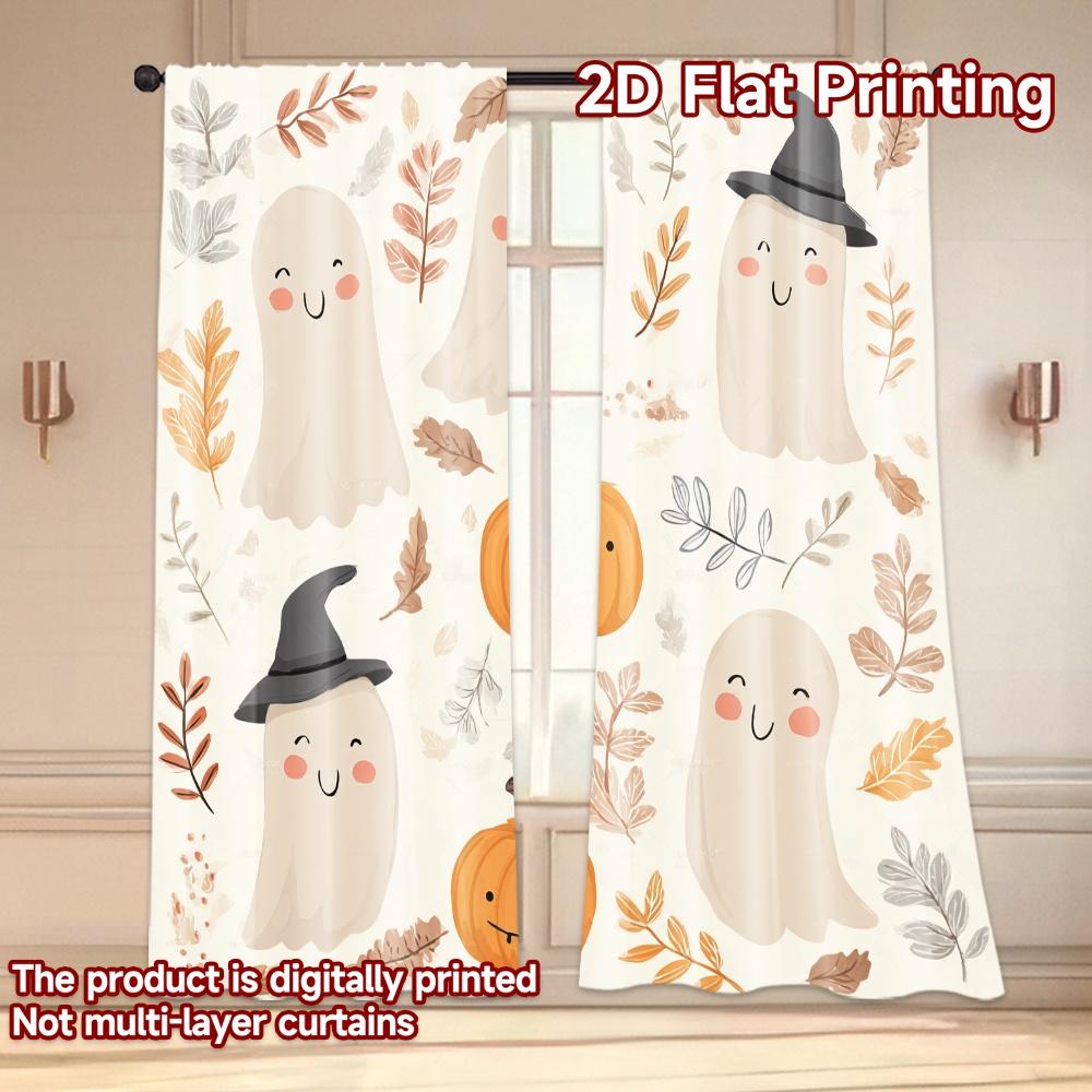 Set aus 2 flachen Druckvorhängen ohne Stange Halloween Geister Kürbisse Aprilscherz ist Tag Feiertag Garnvorhang Hergestellt Polyester