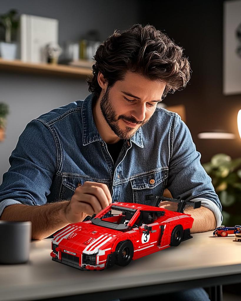 Mould King 10167 Red Racing Car Assembly Model, Classic Sports Car Building Block Kit, for Kids and Adults Ages 14 and Up (1717 Pieces)