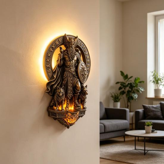 Luminária de Parede Gótica Arandela de Resina Vintage Luz de Parede LED Decorativa de Deus Grego para Quarto Sala de Estar Corredor
