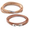 1pc Genuine Braided Leather Bracelet Classic Three Layer Stainless Steel Clasp Bracelet For Men Women Jewelry Making Charm Gifts