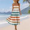 Women Summer Striped Print Sleeveless Adjustable Strap Bohemian Casual Beach Holiday Sundress with Pockets Loose Fit