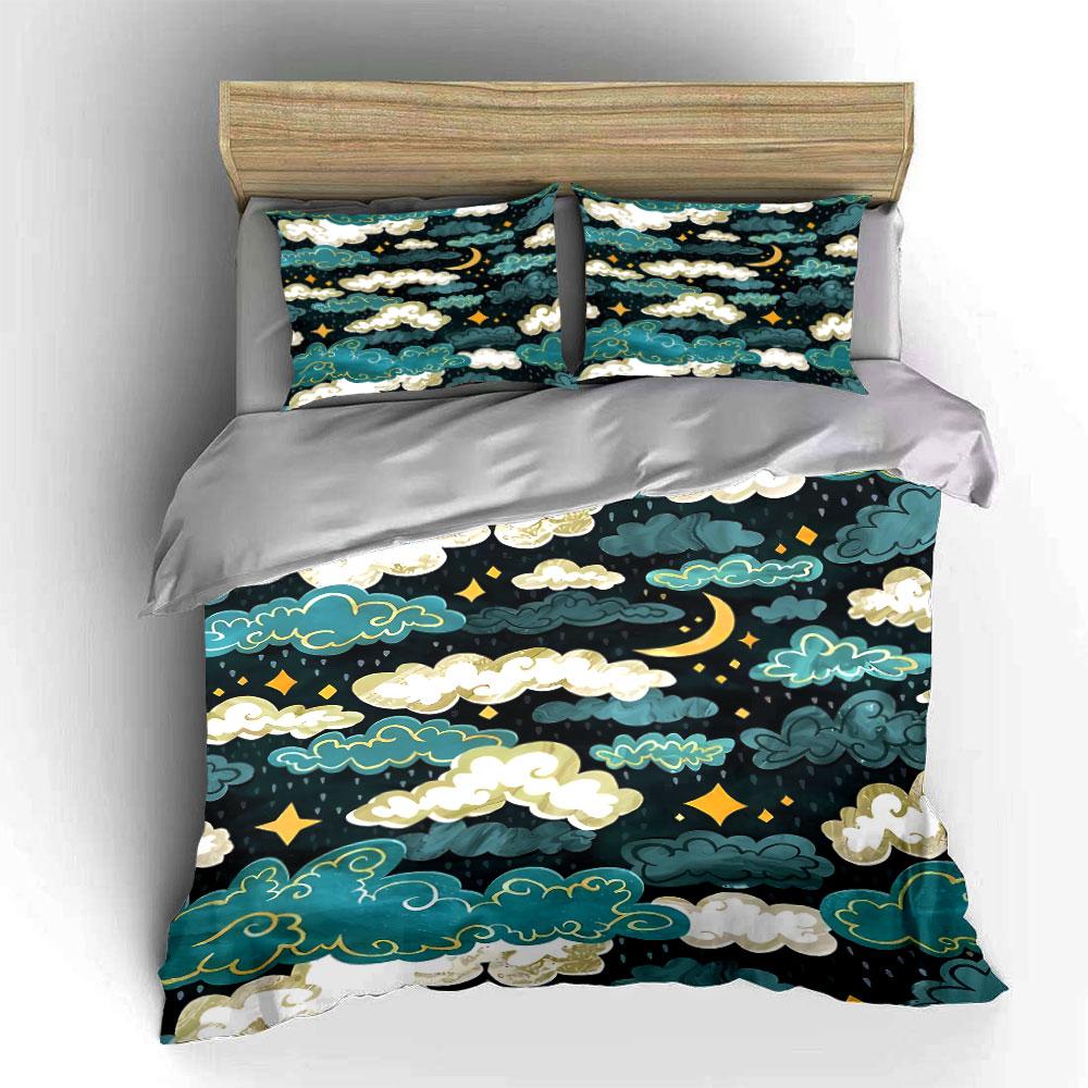 Clouds, crescent moon, stars. Bedding sets Duvet cover sets Duvet covers Pillowcases(1 * Duvet Cover 2 * Pillowcases without duvet insert)