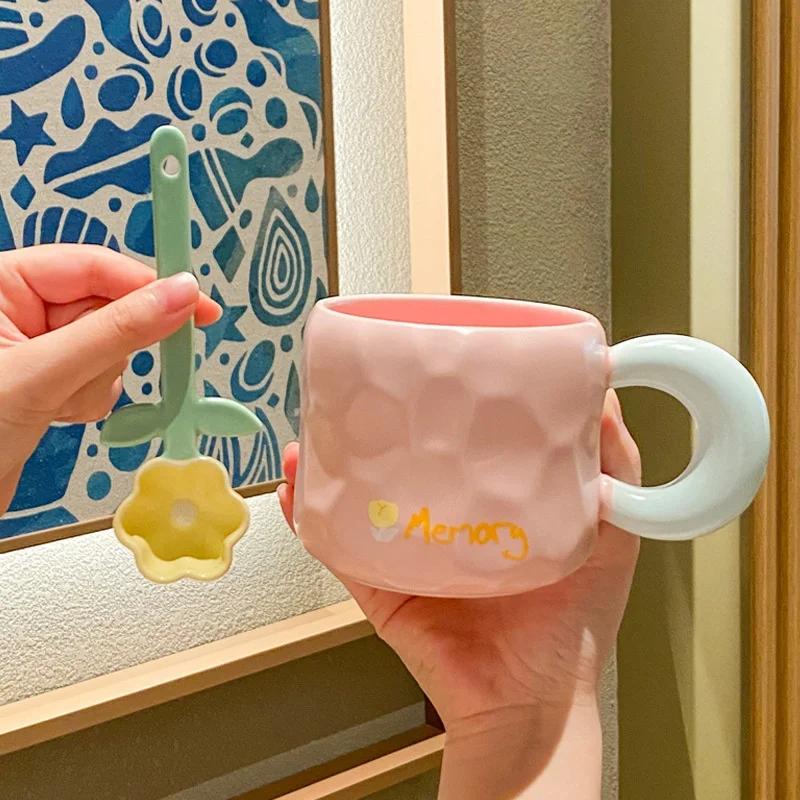 450ML Hand-Painted Flower Tea Cup Ceramic Mug Home Office Drinkware Cup Tea Coffee Milk Juice Water Bottle Creative Gift for Her