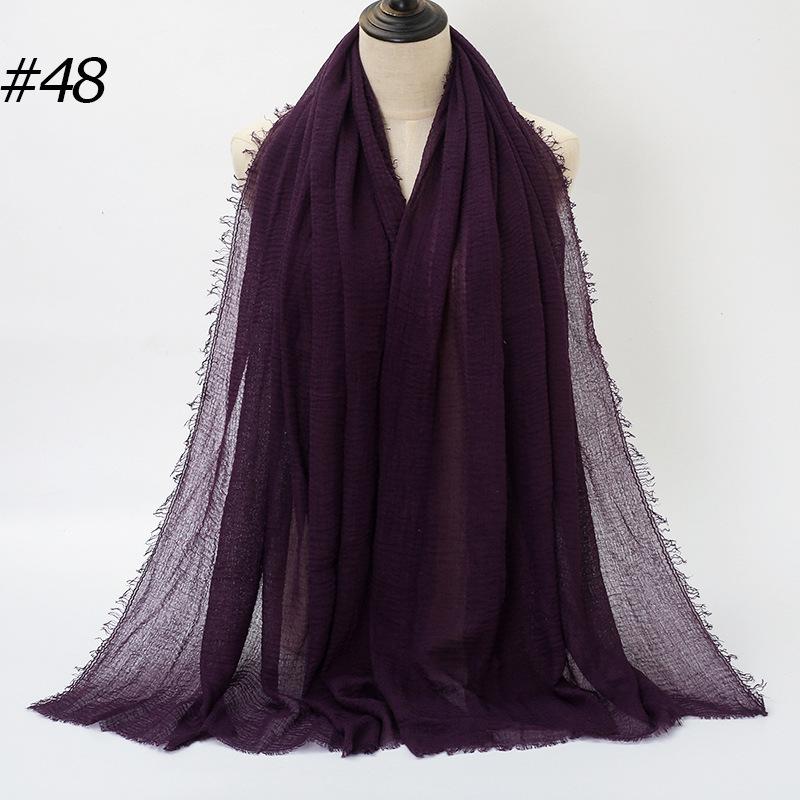 Solid Color Wrinkled Cotton-Linen Feel Women's Headscarf with Fur Edge