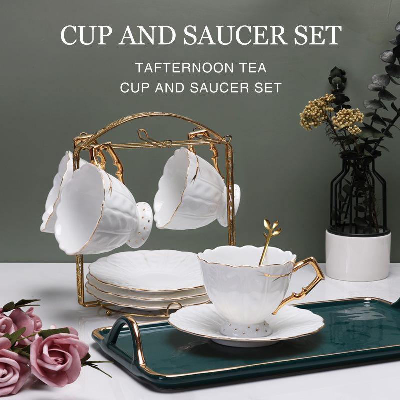 Cup Coffee European Style Ceramic And Plate Set Light Luxury Gold Edged Bone China Tea Cup Afternoon Tea Cup