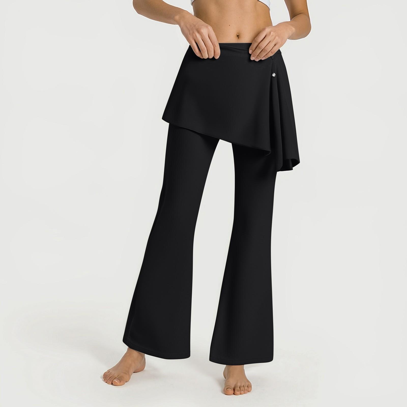 

Женские брюки 2-в-1 с высокой талией и широкими штанинами, повседневные однотонные спортивные брюки, брюки для йоги S чёрный