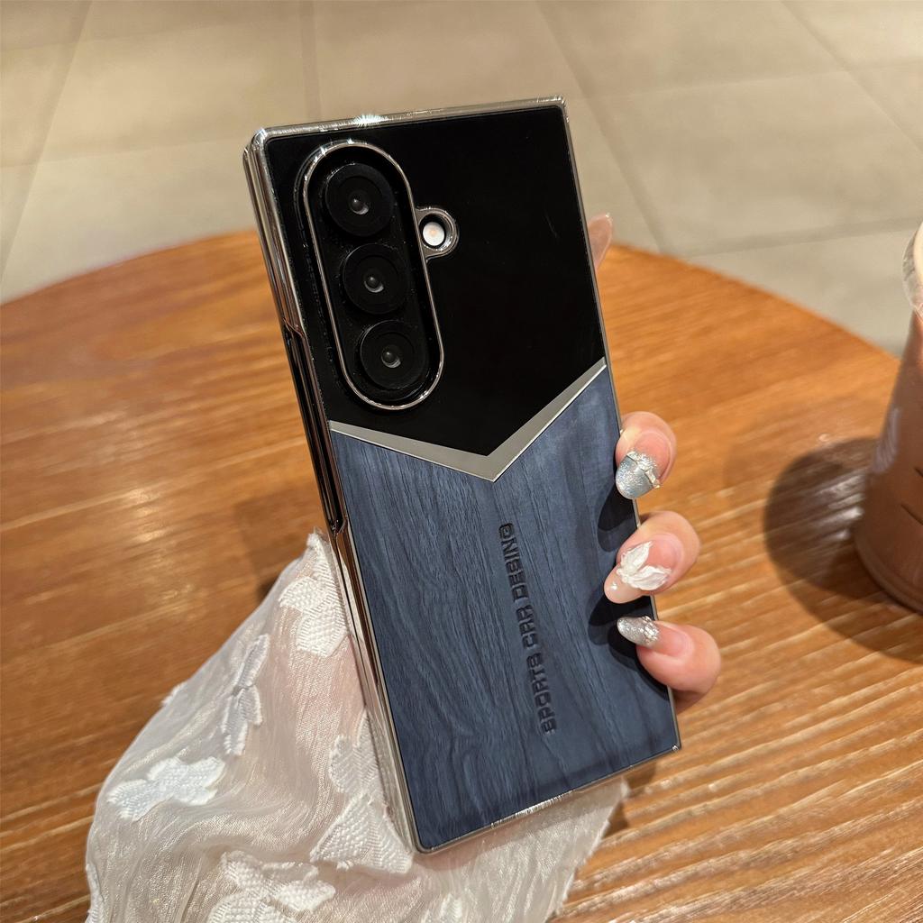 Applicable to Samsung folding screen ZFold1 electroplating mobile phone case creative wood grain splicing ZFOLD1/1/1 case film protection