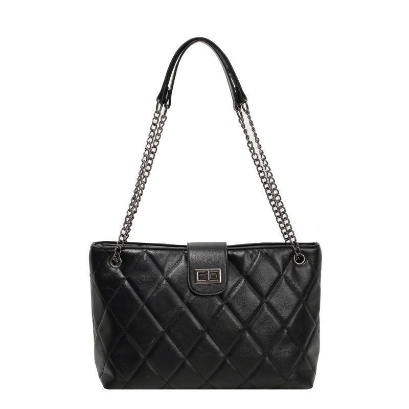 

Женская сумка большой вместимости с ромбовидной цепочкой 2025 новая модная сумка-тоут через плечо из мягкой кожи, сумка-мессенджер на цепочке чёрный