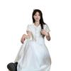 Women's Summer Puff Sleeve White Shirt Dress - College Style, Waist-Cinching, Sweet & Slim Fit