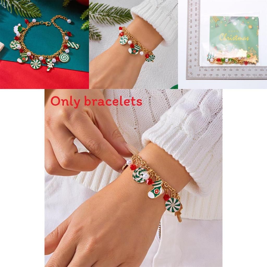 Christmas Santa Pendant Bracelets With Multicolor Candy Charms For Holiday Gift