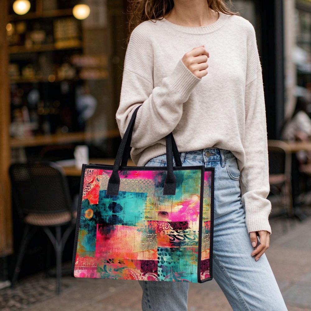 Vibrant Art Print Tote Bag Portable Fashion Casual Daily Carry Handbag for Outdoor Shopping Travel Use