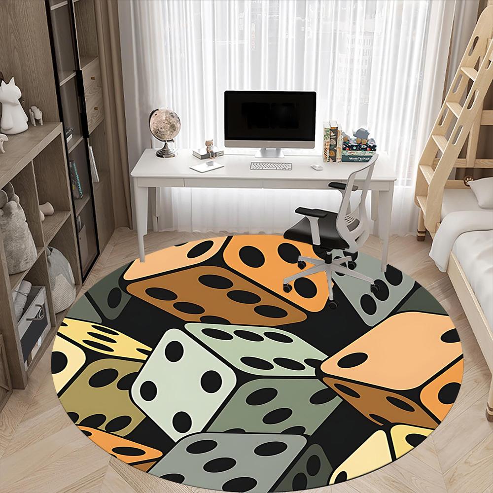 1pc Dice Pattern Office Round Area Rug,  Mat Suitable ForOffice, Under Office Chairs Bedroom Living Room Home Decor, Room Deco