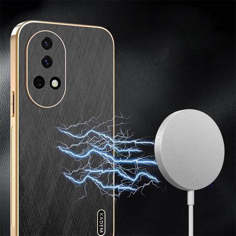 Gold Silk Leather Texture Plating Phone Case For Honor 300 Ultra 200 Pro X60 Pro 6D Electroplated Tough Cover Magic 7 Pro 6 Pro