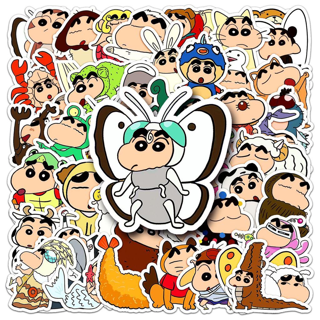 50 Sheets Crayon Shin-chan Costume Change Stickers - Cute, Funny, Waterproof Japanese Anime Characters for Journals