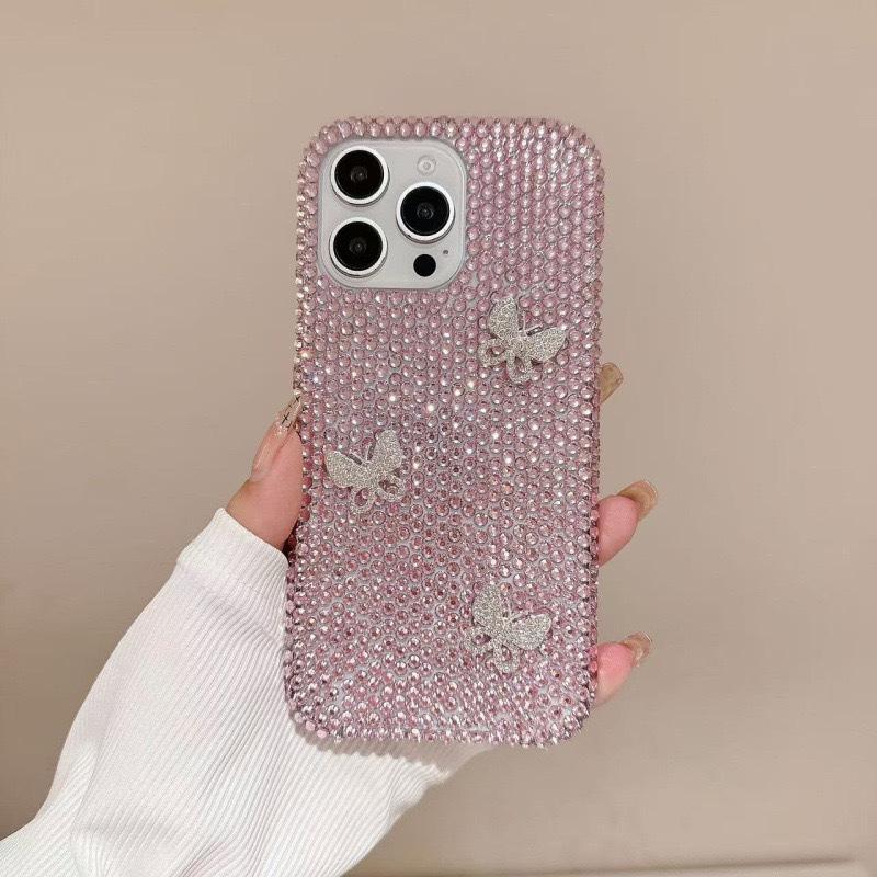 Rhinestone Butterfly Solid Color Shiny Rhinestone Mobile Phone Case Is Suitable For Apple 17Promax Full Diamond 15 Luxury Iphone16.