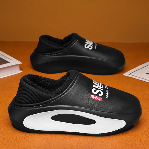 Vodotěsné pánské bavlněné pantofle na podpatku - 2024 nové protiskluzové, venkovní a odolné proti nečistotám, ideální pro podzimní a zimní domácí použití v interiéru