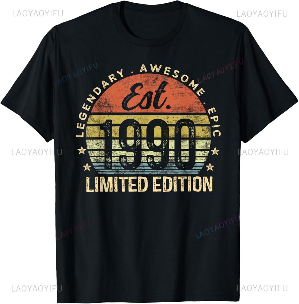 Vintage 1990 Limited Edition 35th Birthday Gifts 35 Year Old T-Shirt Unisex Summer Streetwear Tops Streetwear Ropa Hombre