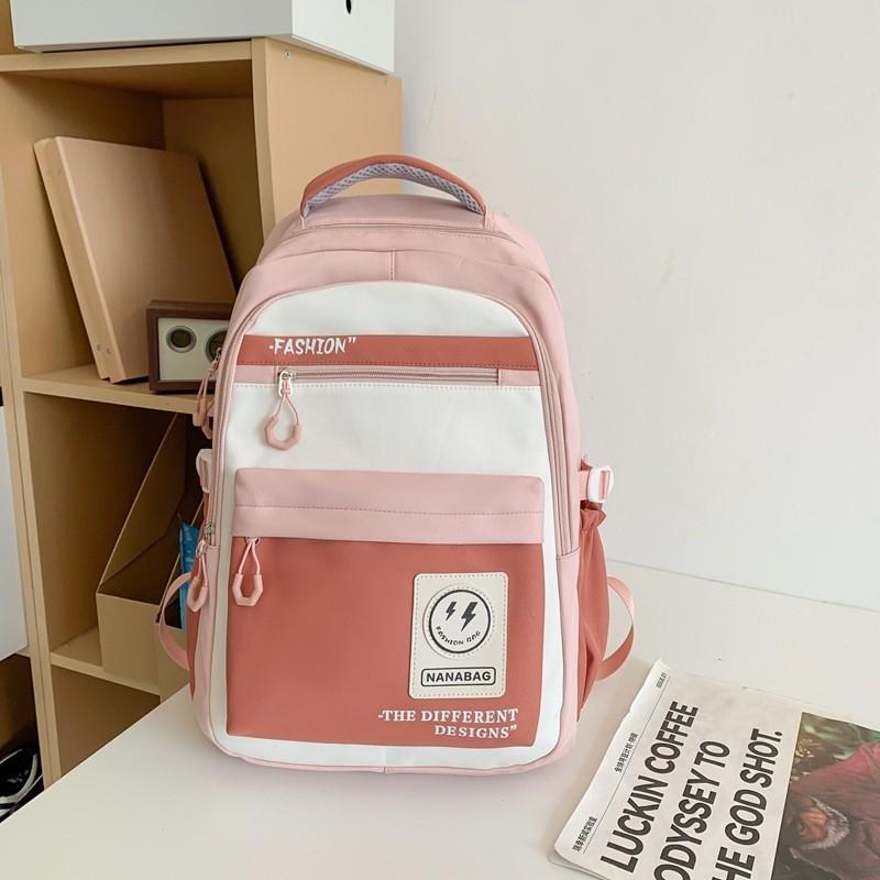 Retro Workwear Style Large Capacity Backpack Women Korean Version High School Students Color-blocking Trendy Shoulder Bag Men Travel Backpack