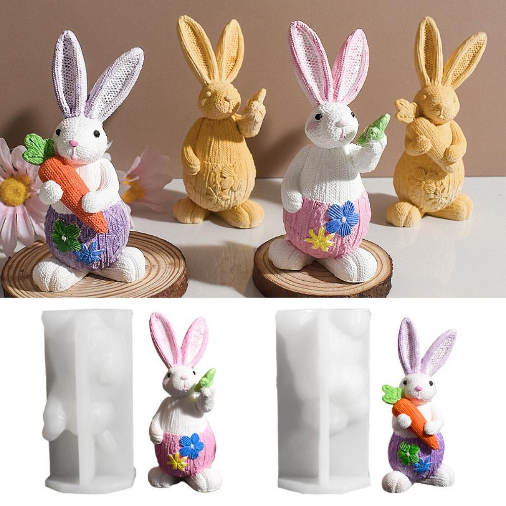 Easter Carrot-Hugging Rabbit Aromatherapy Candle Silicone Mold DIY Bunny Gypsum Epoxy Resin Mold Candle Soap Making Home Decor
