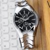 Y2K Quartz Watch Futuristic Case Wavy Stainless Steel Band Chronograph Date Business Waterproof Wristwatch