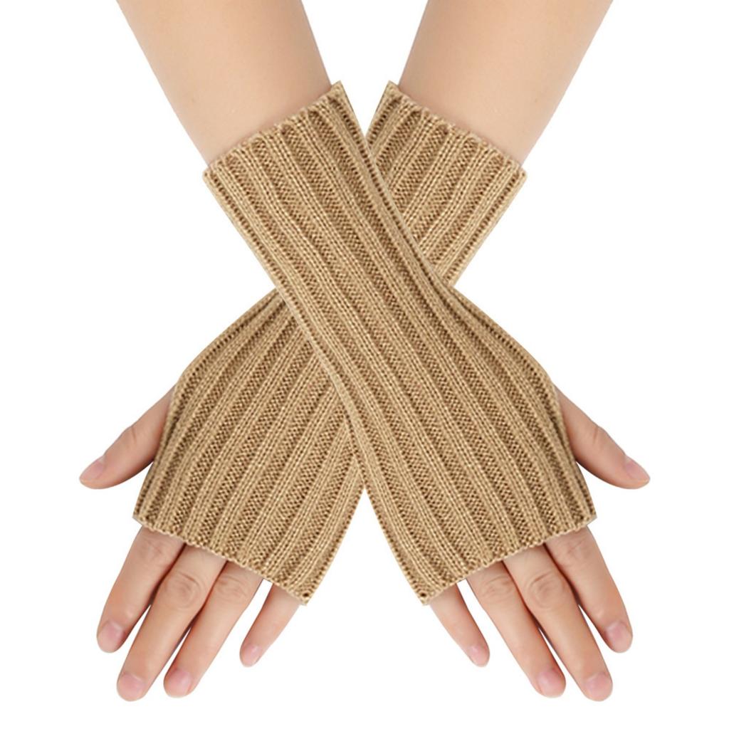 Women's Winter Warm Wool Gloves, Fingerless, Solid Color, Short-style Gloves